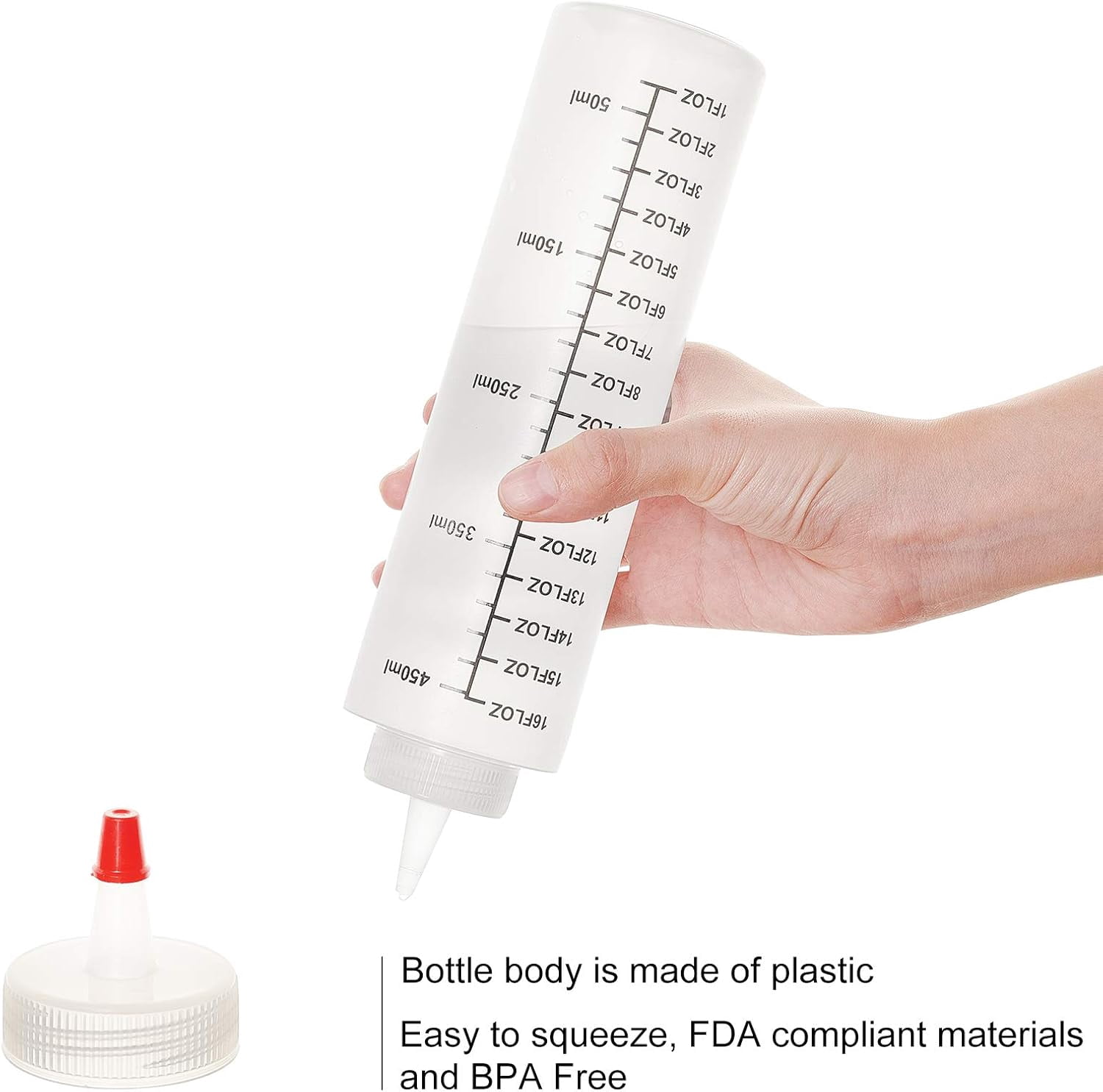 15oz Plastic Squeeze Bottles with Scale Red Tip Cap 450ml Squirt Bottles with Sticker Labels for Glue Acrylic Paint Arts Crafts 12 Pack