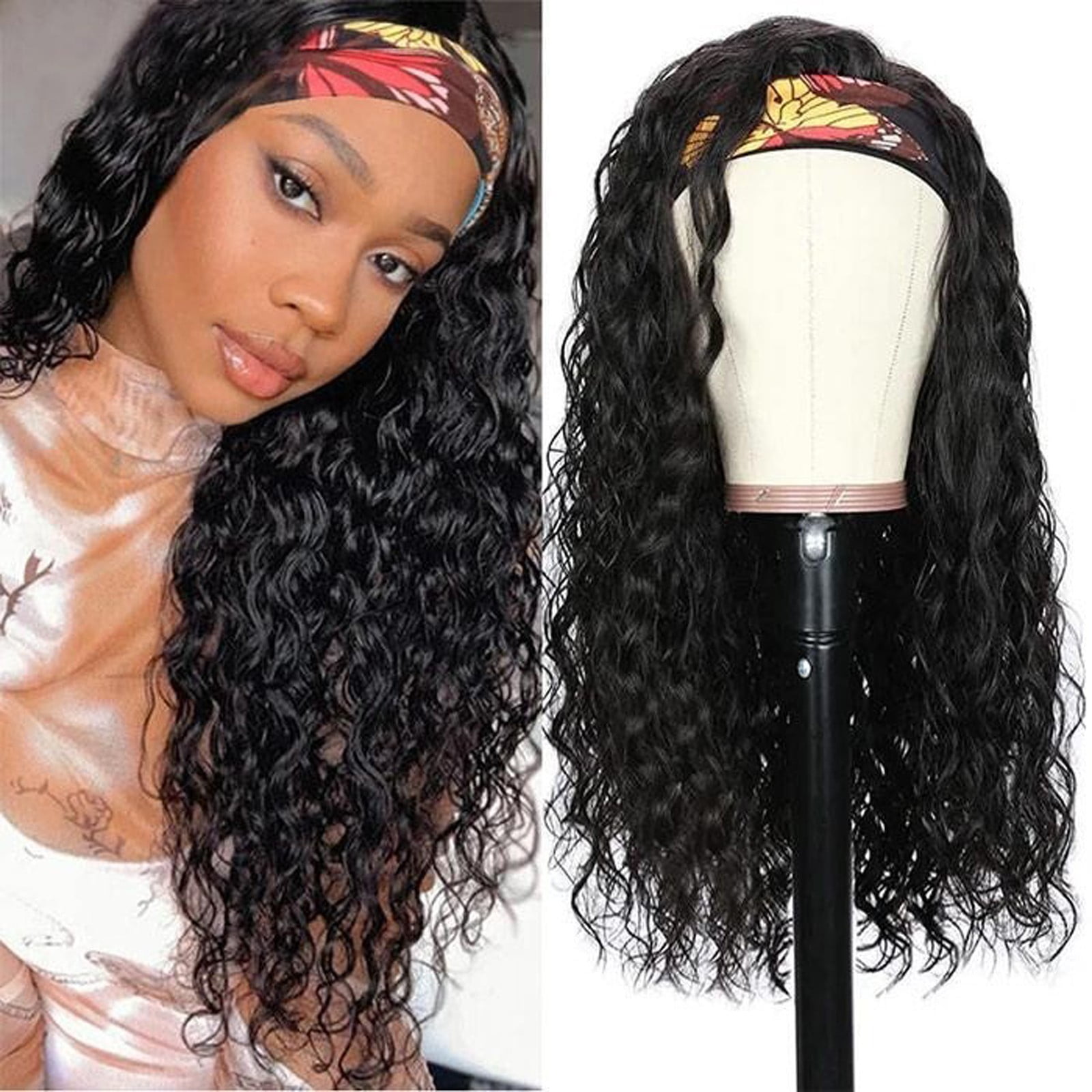 HeadBand Wig Curly Human Hair Wig None Lace Front Wigs for Black Women