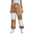thumbnail image 6 of Nmnitkp Women's Color Block Joggers Sweatpants with Pockets Drawstring Elastic Waist Loose Fleece Winter Athletic Pants for Workout Lounge Casual Daily Wear Khaki,L, 6 of 7