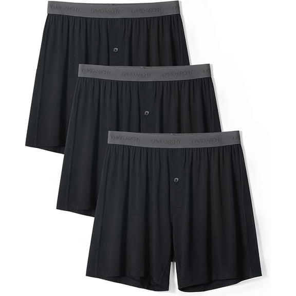 DAVID ARCHY Mens Underwear Bamboo Rayon Boxers for Men Breathable and Cool Men's Boxer Shorts, 3 Pack with Button Fly 3 Pack