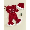 thumbnail image 3 of LMLYSoH Infant Baby Girl Christmas Jumpsuit Outfits Letter Print Long Sleeve Romper + Flare Pants + Hat Toddler Clothes, 3 of 9