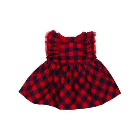 

Infant Girls Red & Blue Plaid Ruffle Satin Christmas Holiday Party Dress NB