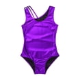 thumbnail image 3 of Vxuxlje Kids Girls Ballet Dance Gymnastics Leotard Shiny Metallic One Piece Open Back Jumpsuit Purple L, 3 of 7