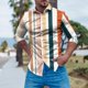 thumbnail image 3 of Camisas Para Hombre Camisa de manga larga con puños de botón de solapa de empalme de bloque de color a rayas casual de para hombre (Orange, XXL), 3 of 5