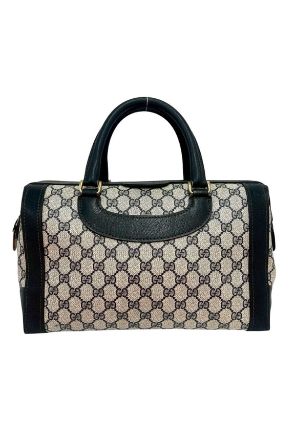 Pre-Owned GUCCI Vintage GG Pattern Leather Handbag/Boston Bag/Tote Bag, Navy, 07248