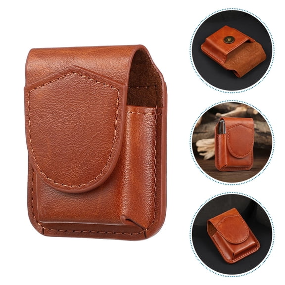 LOLIPPYY 2-Pack Brown PU Lighter Set, Portable Outdoor Windproof Lighters for Camping and Travel
