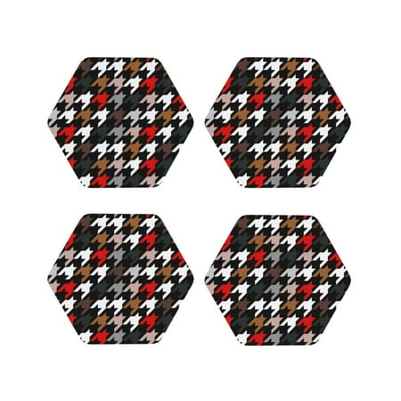 

Fuzoiu Houndstooth Green Red Print Leather Coasters Set Drink Coasters Set of 4 for Tabletop Protection Durable PVC Coasters Home Décor and Housewarming Gift-Hexagon