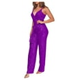 thumbnail image 2 of QATAINLAV Sequin Jumpsuits for Women Sleeveless Straps V Neck One Piece Pants High Rise Slim Fit Glitter Sparkle Overalls Holiday Sales Purple XXL, 2 of 7
