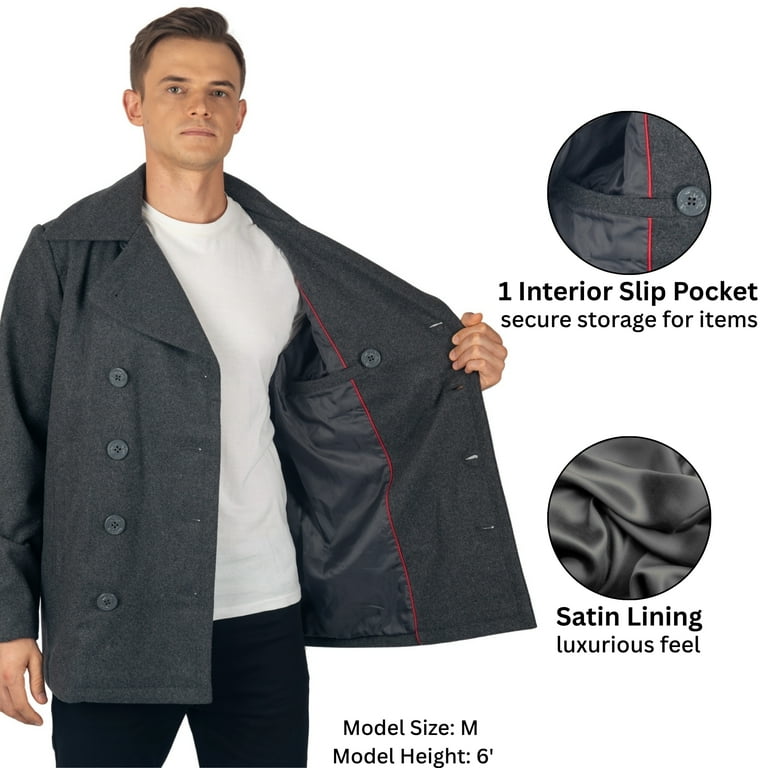 Alpine Swiss Mason Mens Wool Blend Pea Coat Jacket Double Breasted