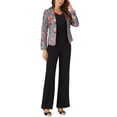 thumbnail image 2 of Blazer ajustado para mujer INSPIRE CHIC con solapa de muesca, chaqueta de traje de trabajo abierta con estampado, color gris-floral, 2 of 6