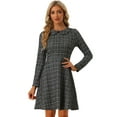 thumbnail image 1 of Vestido de tweed vintage Allegra K acampanado manga larga cuello Peter Pan Negro XS, 1 of 6