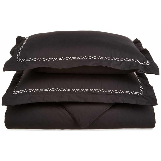 6-Line Microfiber Wrinkle-Resistant Duvet Cover and Embroidered Pillow Sham Set Black/White / Twin/Twin XL