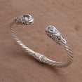 thumbnail image 4 of NOVICA Artisan Handmade Blue Topaz Cuff Bracelet Silver Floral from Bali Sterling Indonesia Birthstone 'Floral Iridescence', 4 of 8