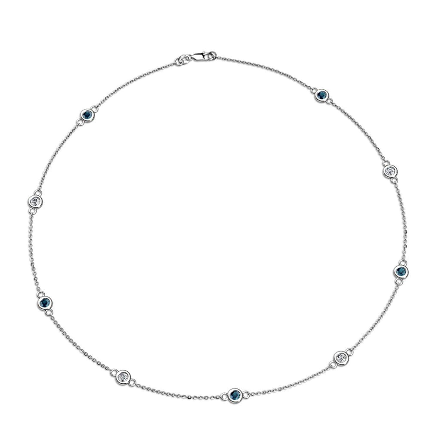 Blue and White Diamond (SI2-I1, G-H) 9 Station Necklace 1.35 cttw in 14K White Gold by TriJewels