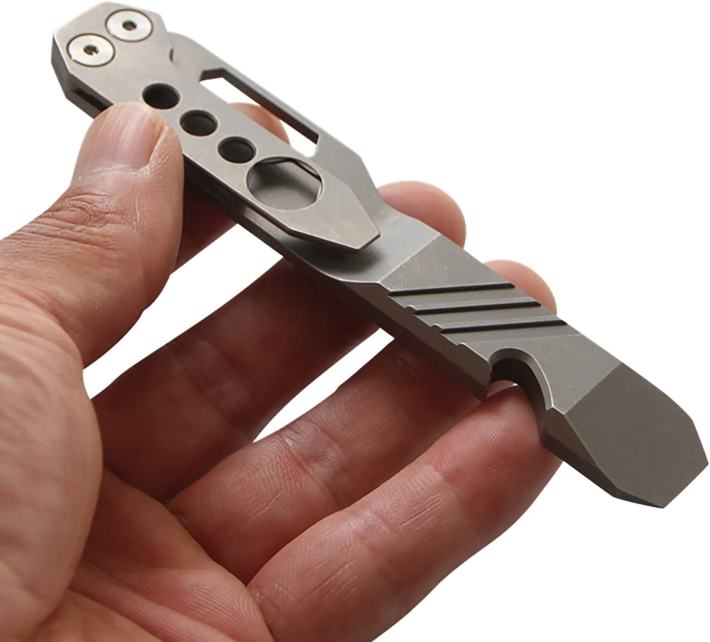 ABPETE Titanium Pry Bar Outdoor Prybar EDC Wrench Bottle Opener Multi-function tool with Pocket Clip