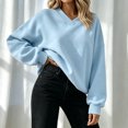 thumbnail image 4 of Inverlee Oversized V Neck Crewneck Sweatshirts for Women Long Sleeve Drop Shoulder Pullovers Solid Basic Loose Fit Casual Daily Tops Light Blue S-XL, 4 of 6