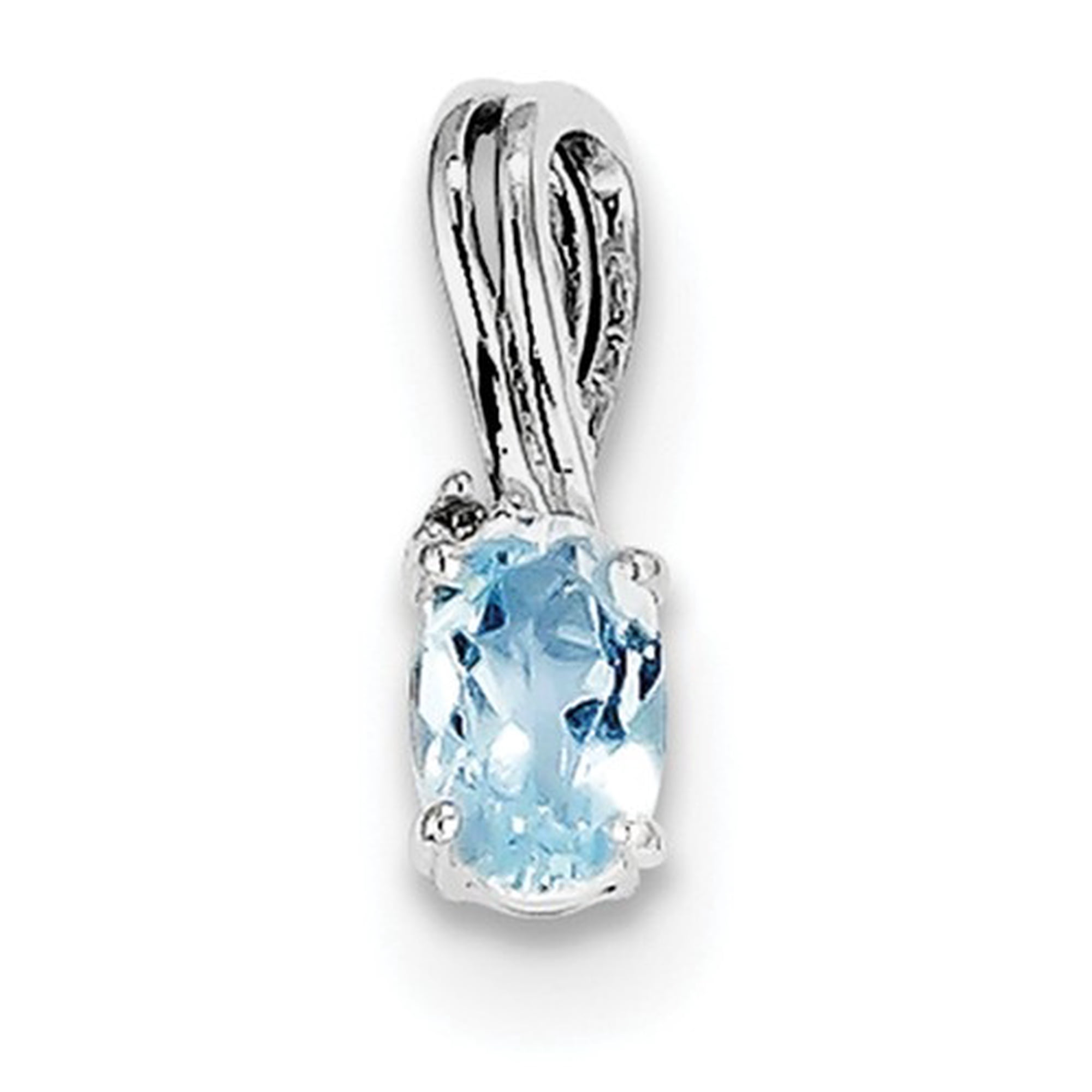 Sterling Silver Rhodium Plated Diamond & Sky Blue Topaz Oval Pendant QP2985BT