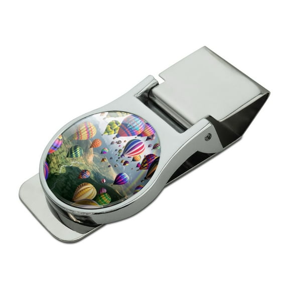 Hot Air Balloons Sky Roads Satin Chrome Plated Metal Money Clip