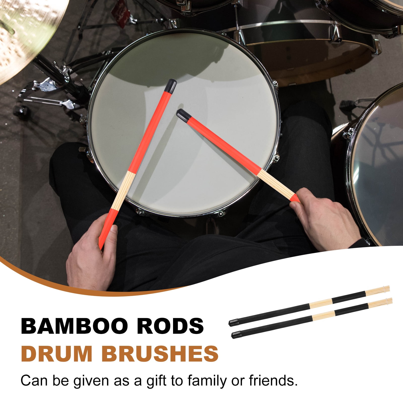 Uxcell Jazz Drum Sticks, 2 Pair Bamboo Rods Drum Brushes 19 Bundles Drumsticks for Jazz Folk Acoustic Performance Small Venue, Black(Segmented)