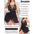 thumbnail image 4 of popiv Plus Size Babydoll for Women Double Layer Elastic High Waist Teddy Chemise Comfy Floral Lace Lingerie，Black，XL-3XL, 4 of 5