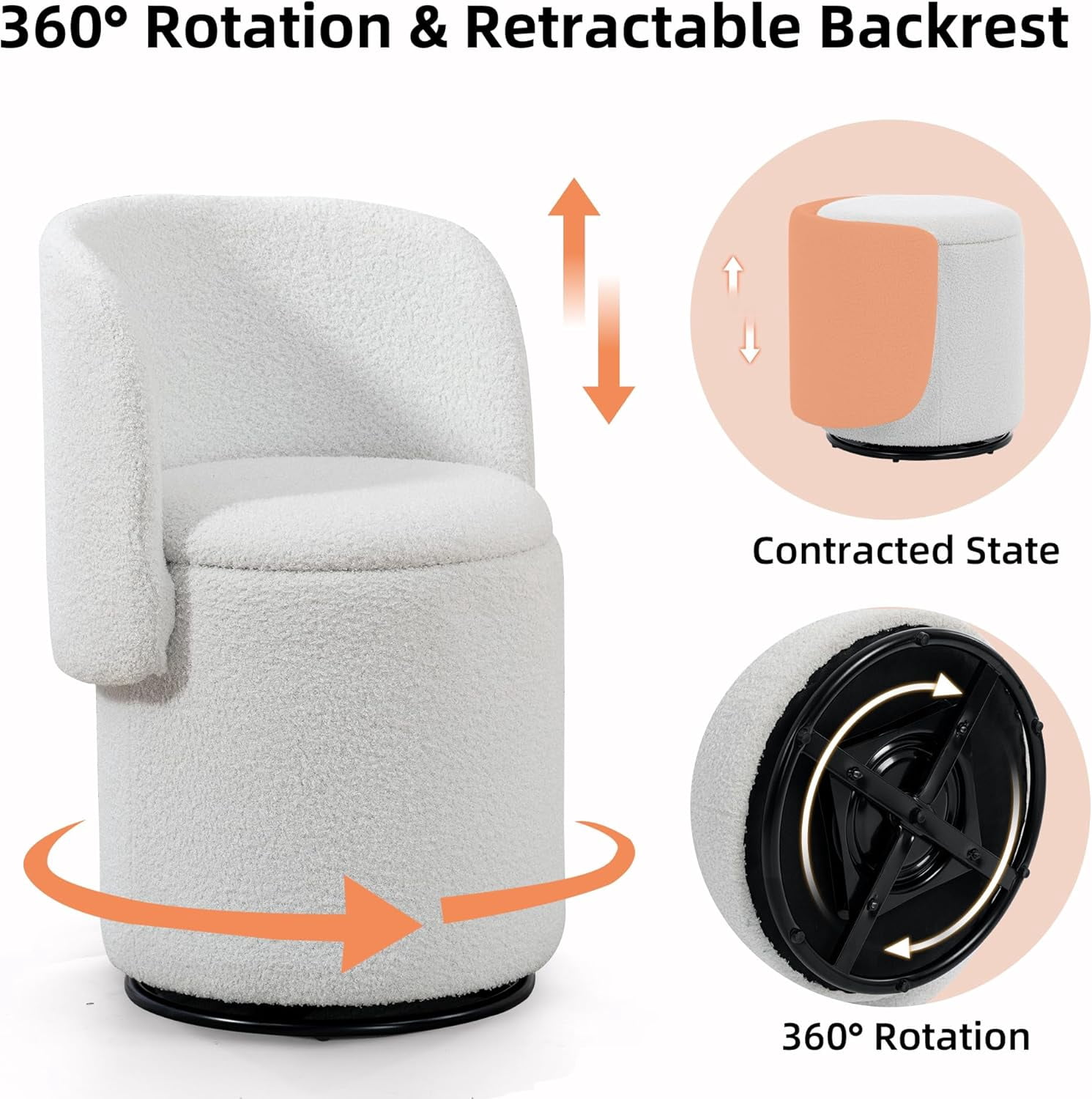 Teddy 360° Rotating Storage Barrel Chair with Removable Cat Bed Footstool for Vanity, Dressing Table & Dining Room, Living Room Accent Chair with Pet-Friendly Design