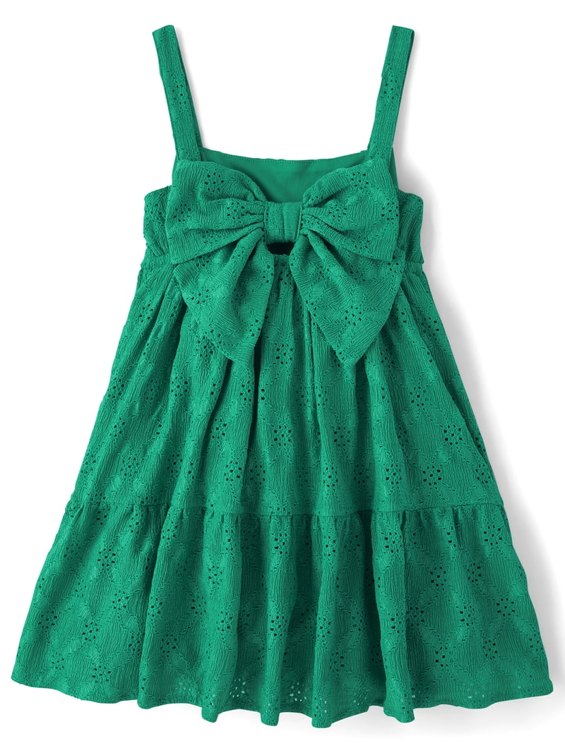 children's place green dress The Girls Sleeveless Tiered Eyelet Bow Back Dress, Sizes XS-XXL Jackie