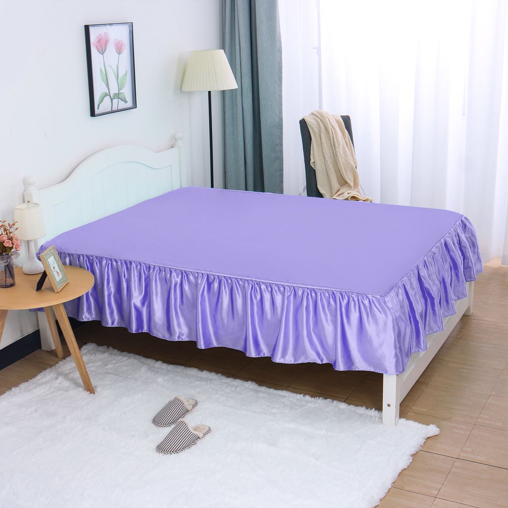PiccoCasa Satin Silk Bed Skirt 14" Drop Dust Bed Ruffle Light Purple