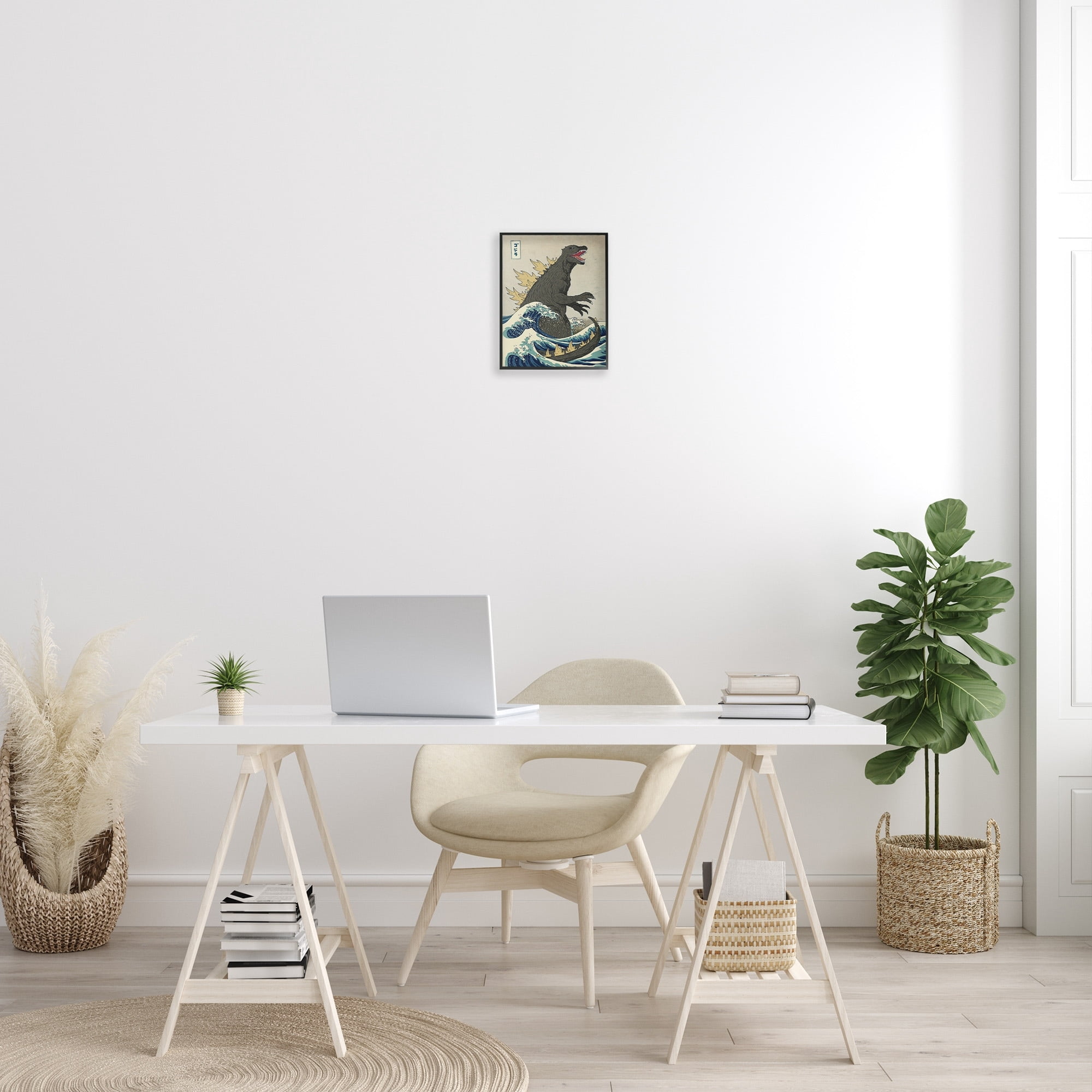 The Stupell Home Decor Collection Godzilla in the Waves Eastern Poster Style Illustration Framed Giclee Texturized Art, 11 x 14