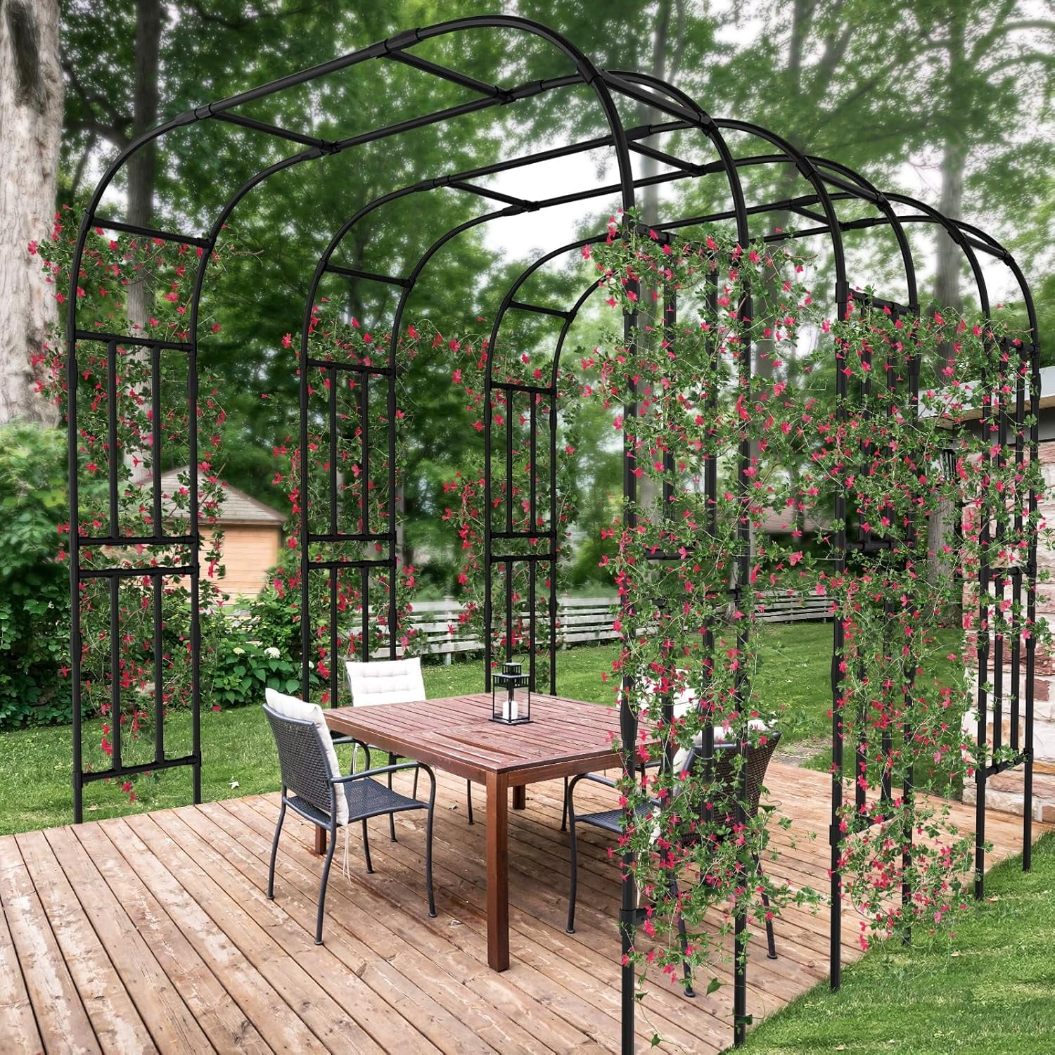 Zikebtuy Garden Arch Trellis, Metal Core Trellis for Climbing Plants Outdoor, Tall Plant Support for Vine Cucumber Tomato Grape Vegetables Climbing Plants, Garden Decoration Arch