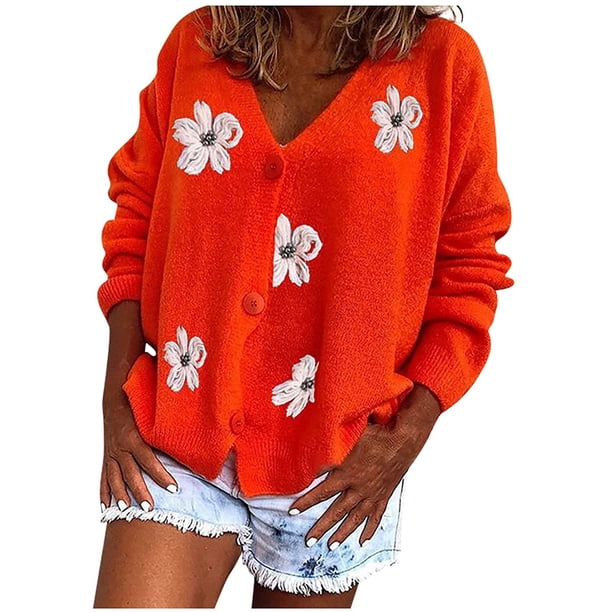 Moda Mujer Botones Manga Larga Casual Floral Abrigo Cárdigan Suéter Odeerbi ODB-6