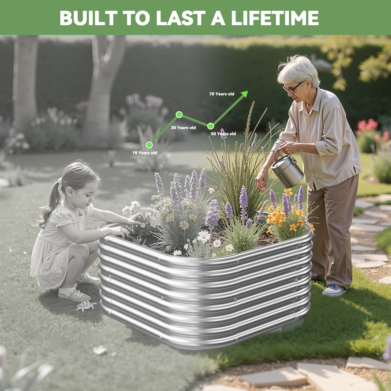 CATMANOR 4 Pack 3x3FT Corrugated Galvanized Steel Raised Garden Bed Outdoor, Metal Above Ground Garden Bed for Vegetables and Flowers, Raised Beds for Gardening-3x3FTx10Inch