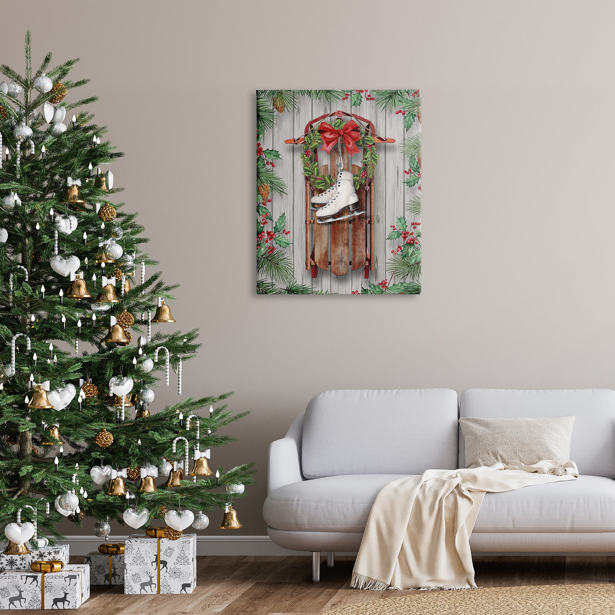 Stupell Industries Winter Ice Skates & Sled Holiday Painting Gallery Wrapped Canvas Art Print Wall Art, 30 x 40