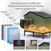 Heated Cat House Outdoor, DOMIPET Waterproof Large Insulated Winter Cat Shelter with Heating Pad for Multiple Cats Small Animals, Elevated Base, Escape Door & Roof Window