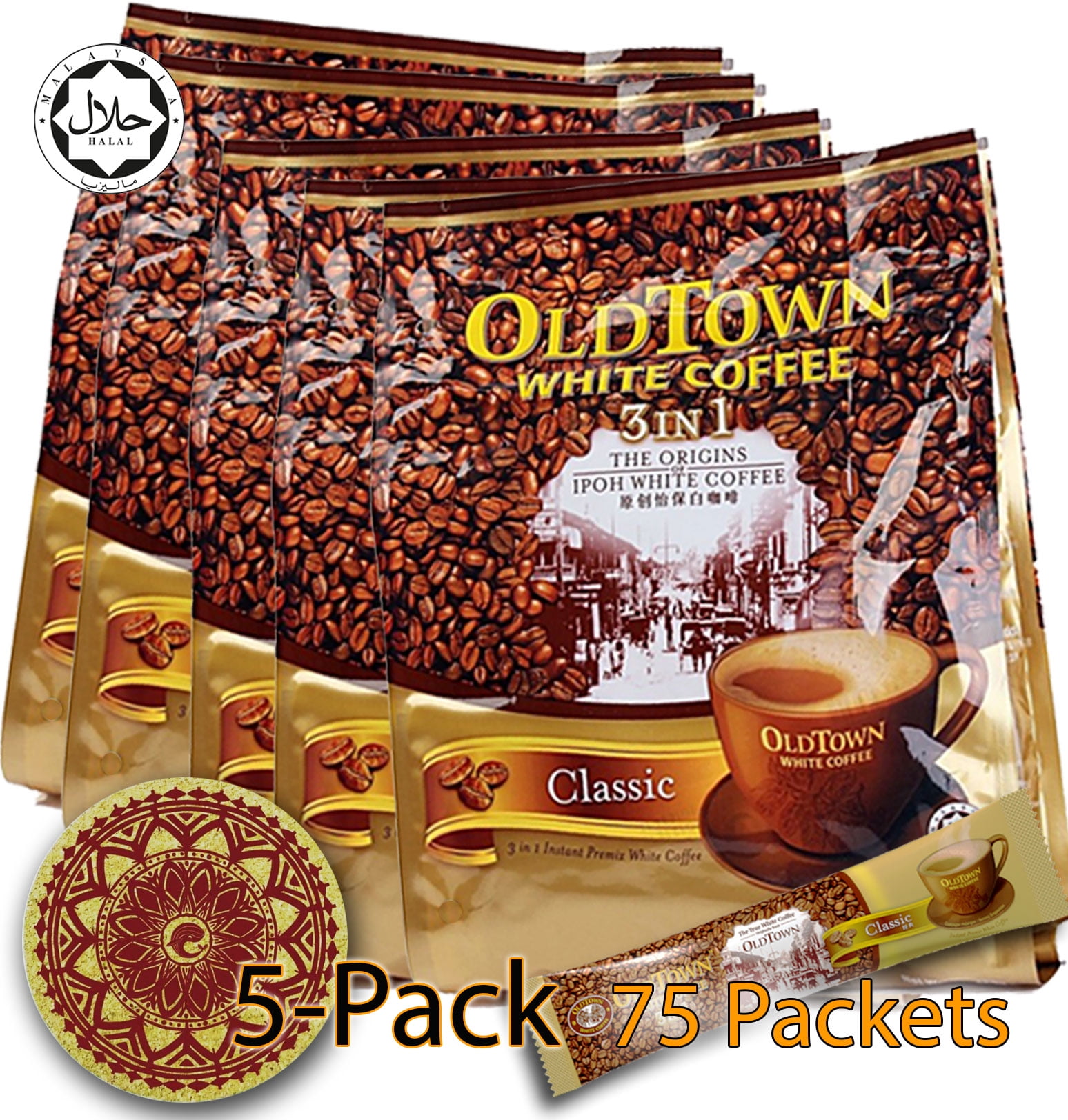 (5Pack Classic) OLD TOWN (3 in 1) Classic White Coffee Asian Instant