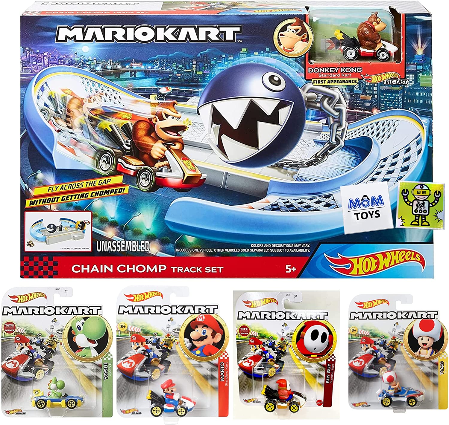 DieCast Hotwheels Mario Kart Track Set Bundle with 4 Extra Random Mario Kart 164 Scale Vehicles