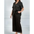 thumbnail image 3 of OYOANGLE Women's Plus Size Short Sleeve Silky Button Down Tops and Pants Sleepwear Satin Pajama Set Black 1XL, 3 of 6