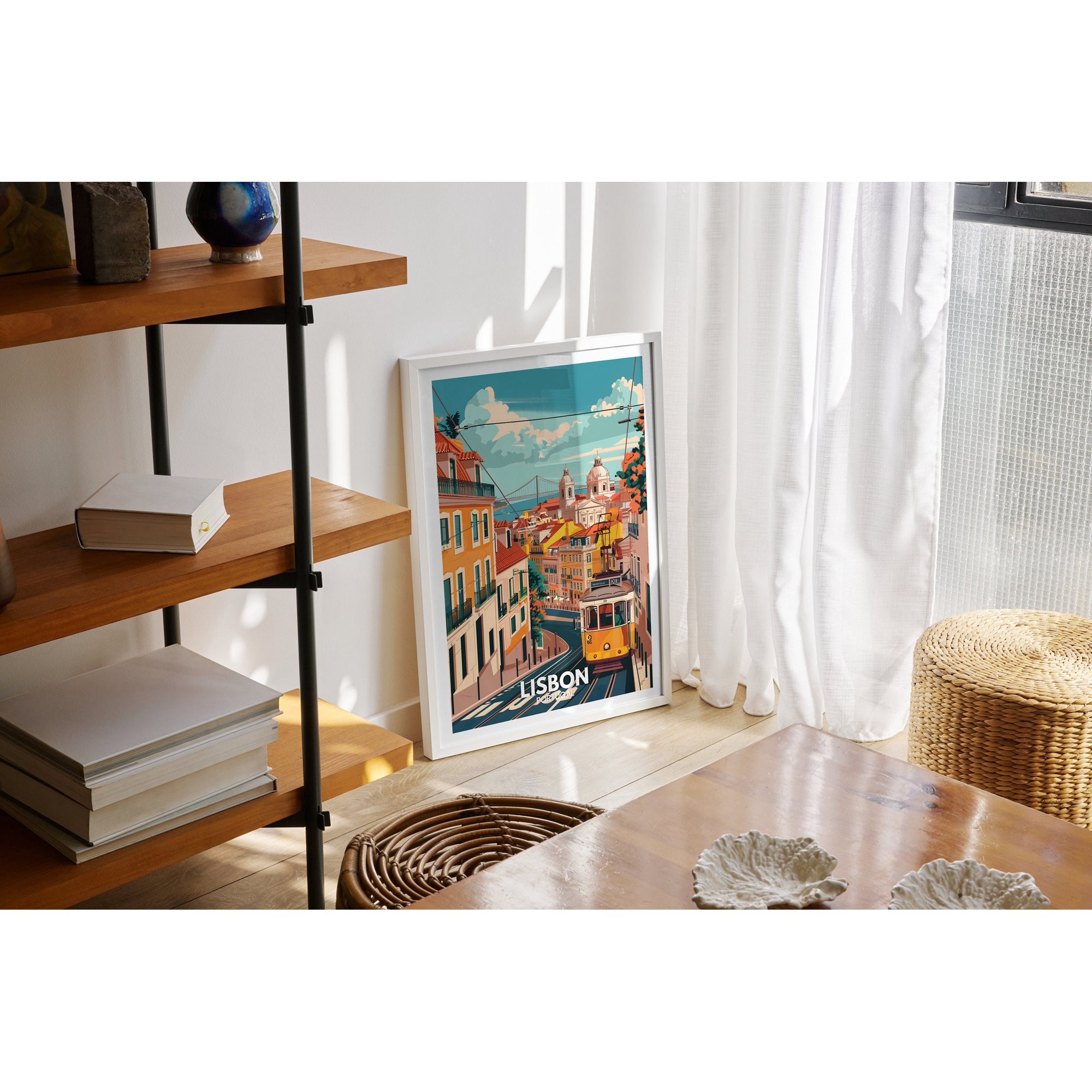 Lisbon Portugal Cityscape Travel Poster, Unique City Wall Art , Poster Print Only