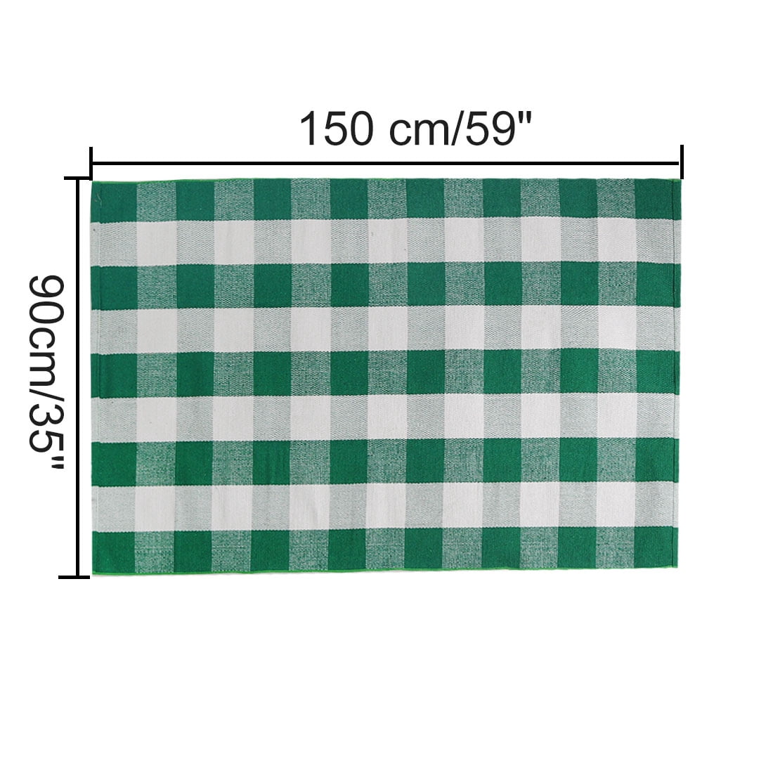 Unique Bargains Cotton Woven Checkered Area Floor Rug Carpet Mat Green & White 59"x35"