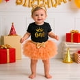 thumbnail image 2 of HAYIMI Baby Girls 1st Birthday Outfit Sets, One Print Romper Orange Tulle Tutu Skirt with Gold Bow Headband, First Birthday Party Breathable Clothes Sets, 2 of 5