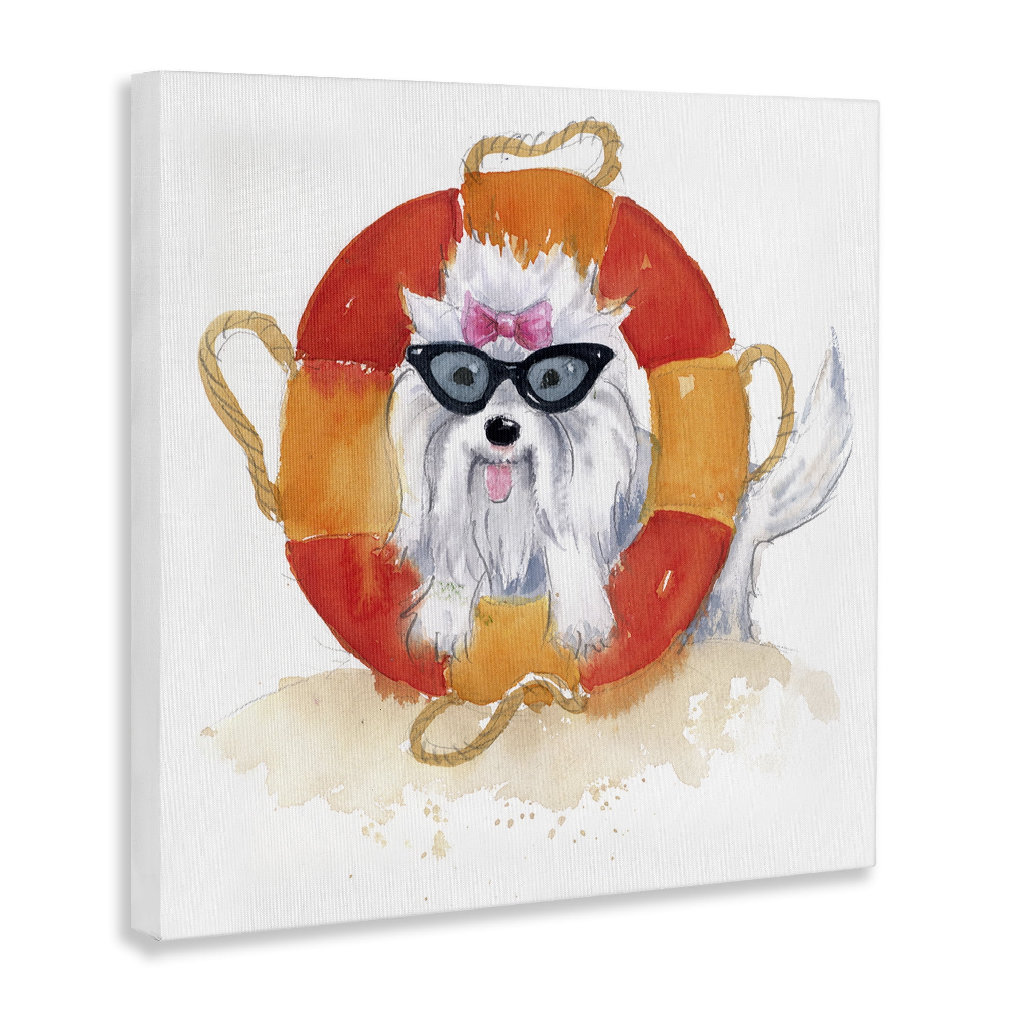 Stupell Industries Sandy Dog in Sunglasses Animals Painting Wrapped Canvas Art Print Wall Art, 24 x 24