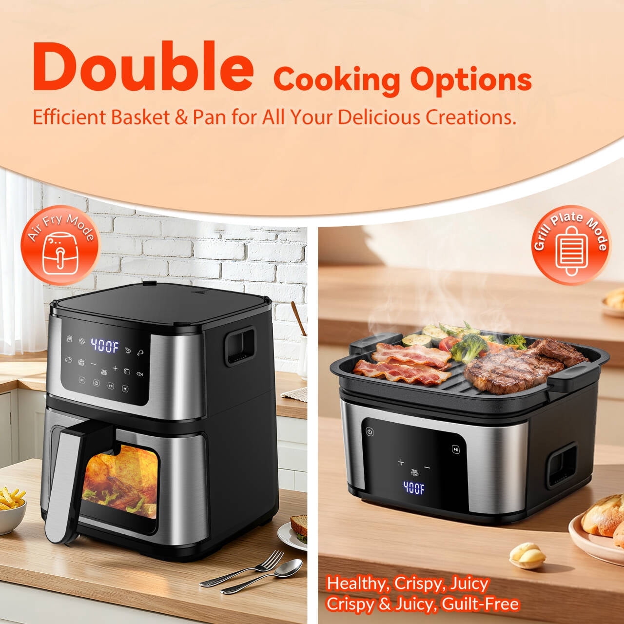 7.5 QT Visible Air Fryer Oven with Light & Baking Tray, 8-in-1 Oil-Free Digital Air Fryer, Nonstick Basket & 100 Liners, Easy Clean Family Kitchen Cooker