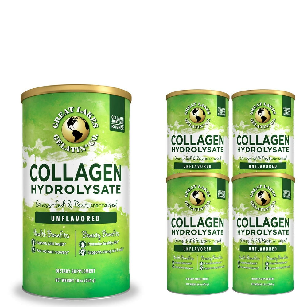 Great Lakes Gelatin, Collagen Hydrolysate Kosher, Unflavored Protein,16oz, 4pack
