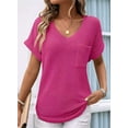 thumbnail image 2 of Womens Waffle Knit Tops 2025 Spring Summer V Neck Shirts Casual Women'S Blouses Basic Tee Rose Red M, 2 of 4