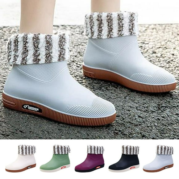Ladies Rain Boots Rainshoes Short Tube Thermal Water Shoes Waterproof Daily Rain Boots Womens Rubber Boots Purple 37