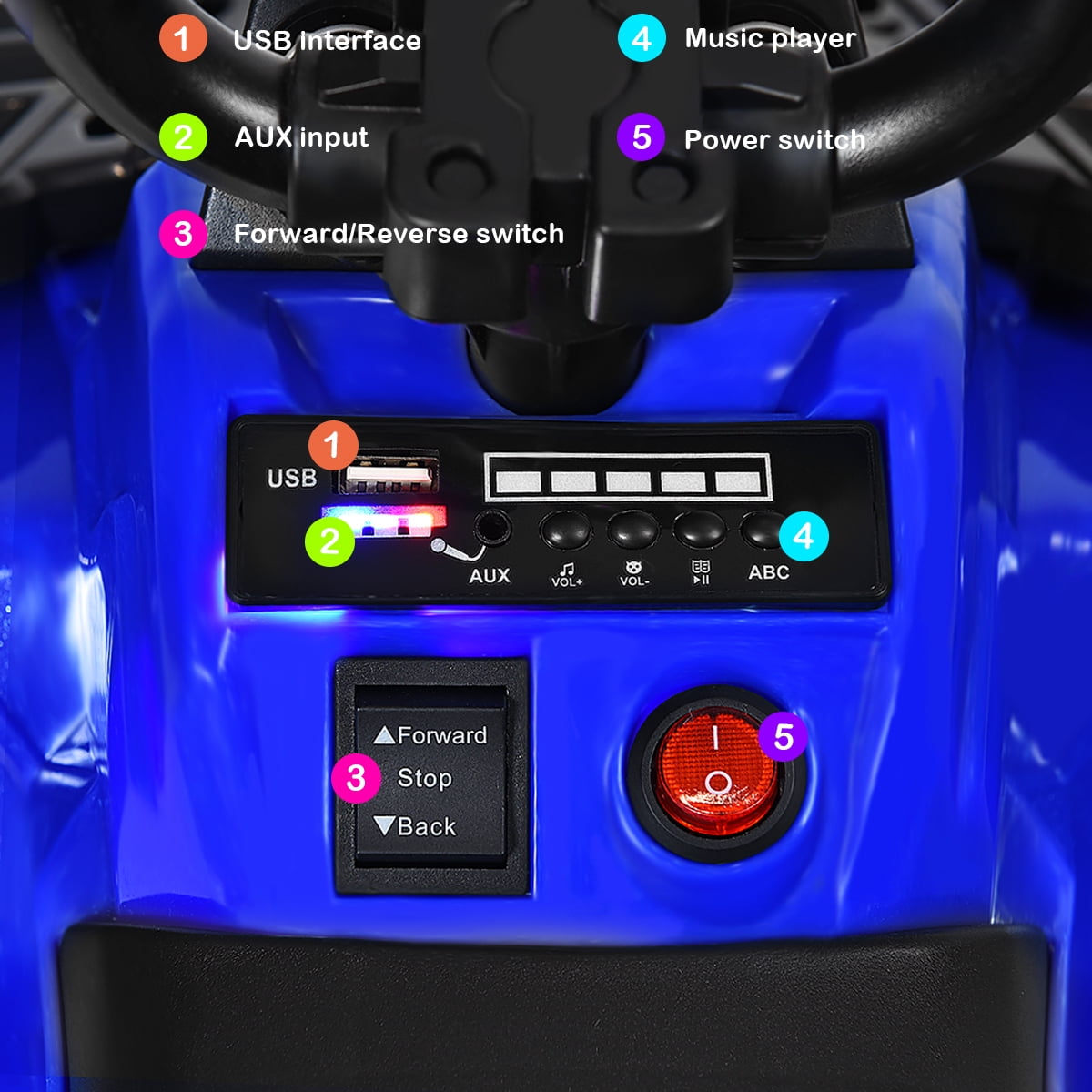 Costway Kids Ride On ATV Quad 4 Wheeler Electric Toy Car 6V Battery Power Led Lights, Blue