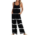 thumbnail image 2 of Gaecuw Womens Jumpsuits Sleeveless Cold Shoulder Overall with Pockets Square Neck Band Collar Striped Printed Onesie One Piece Outfits Casual Loose Baggy Long Pants Wide Leg Summer Romper Ankle Length, 2 of 6