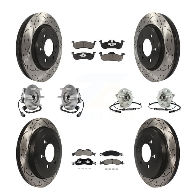 Transit Auto Front Rear Hub Bearings Assembly Coated Disc Brake Rotors and Ceramic Pads Kit (10Pc) for Car Ford Expedition Lincoln Navigator - Left Right Side (Driver Passenger) KBB-128846
