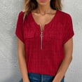 thumbnail image 5 of NuoCaiYun Womens Short Sleeve Zip Up V Neck T Shirts Ribbed Knit Tunic Tops Summer Casual Loose Fit Blouses Solid Color with Pocket, 5 of 6