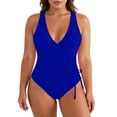 thumbnail image 2 of PNTUTB 2026 Summer Swimwear for Women Bathing Suit Solid-Color V-Neck Spaghetti-Strap Tummy-Tucking One-Piece Swimsuit with Side Waist Drawstrings, 2 of 6