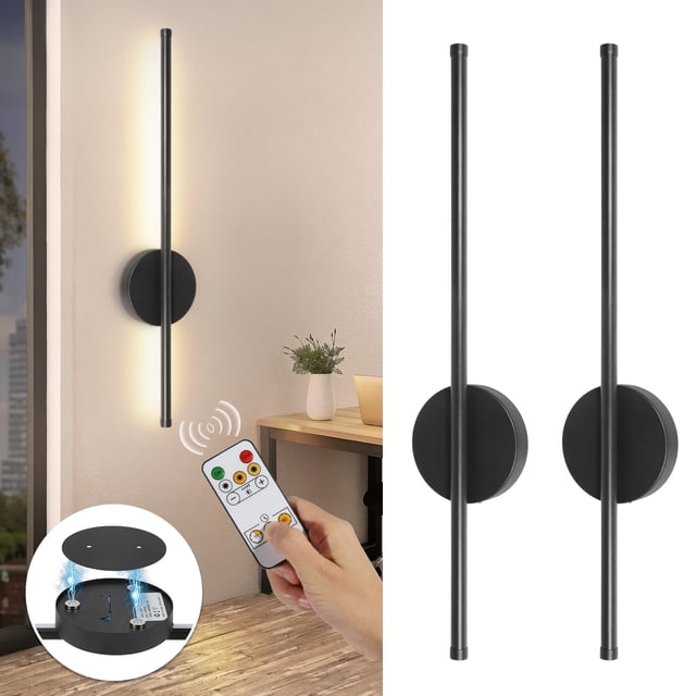 Apliques de Pared TaoFiaCo Inalámbricos Recargables con Control Remoto Negro 61 cm